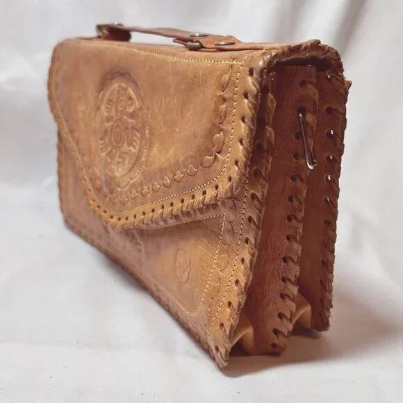 Costa Rica Leather Vintage Shoulder/Crossbody Bag-Removable Strap-Camel/Tan-Rose - Picture 5 of 15